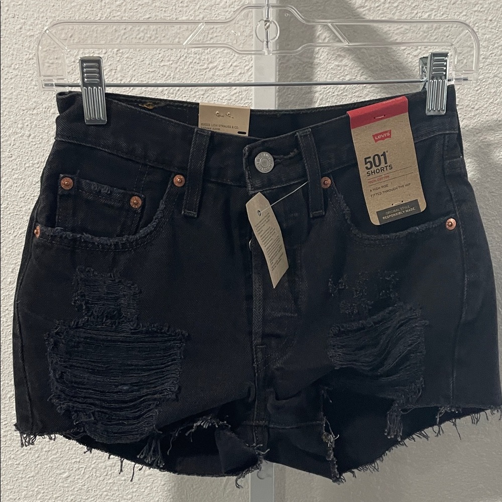 Levi's Black 501 High-Rise Distressed Jean Shorts